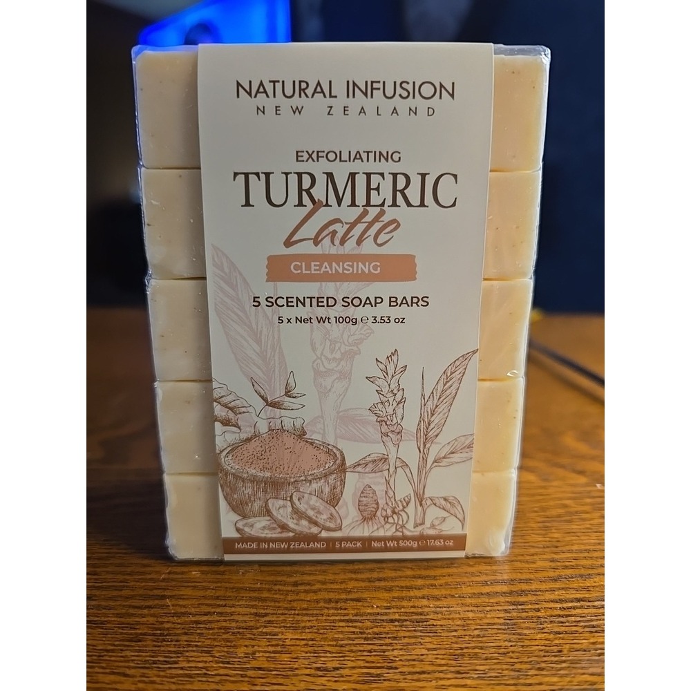 Natural Infusion New Zealand Exfoliating TURMERIC LATTE Soap Bars 5 Pk 17.6 oz